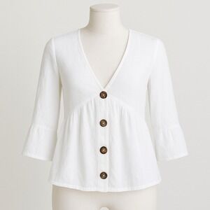 Zara Womens Linen Babydoll Top Size S White Linen Blend Coastal Minimalist Lagom